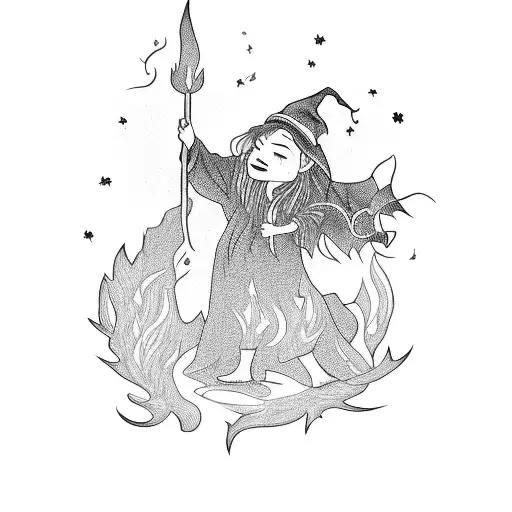 A Witch Casting A Spell With Fire And Surrounded By Nature