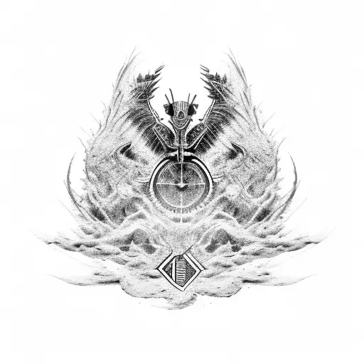 An Intricate Blackwork Tattoo Of A Motorcycle Racing Through An Egyptian Desert