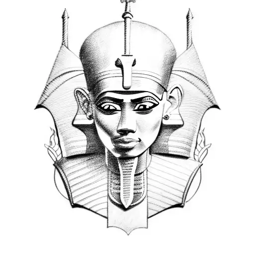 A Sketch-style Tattoo Of An Egyptian Pharaoh Participating In A Shooting Competition