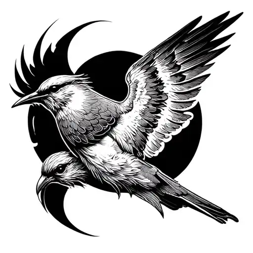 Norse Swallow Tattoo On Thigh Men