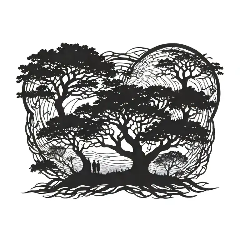 Family Tree Growing Sunset Reflecting