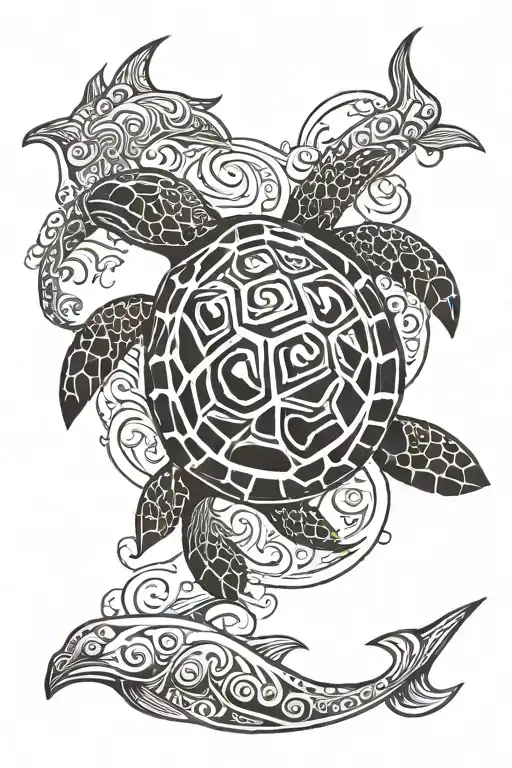Tribal Turtle With Dolphin