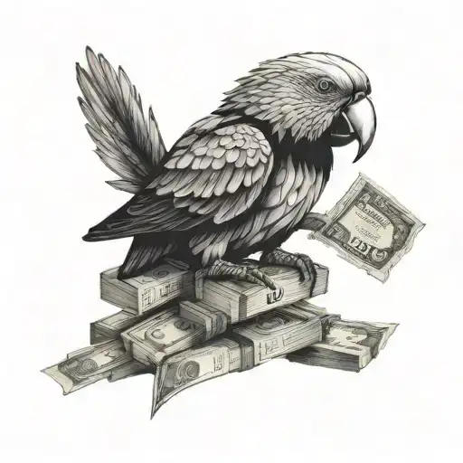 A Parrot Sitting On A Stack Of Money With A Price Chart In The Background