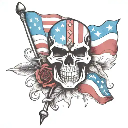 Patriotic American Flag With Skulls And Spartan