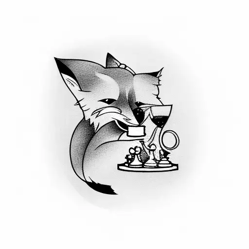 A Fox Sipping Wine In A Coffee Cup While Playing Chess