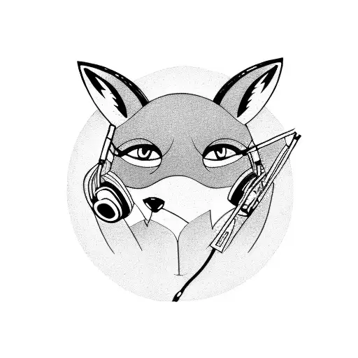 A Fox Wearing Headphones And Djing With Vinyl Records On A Beach