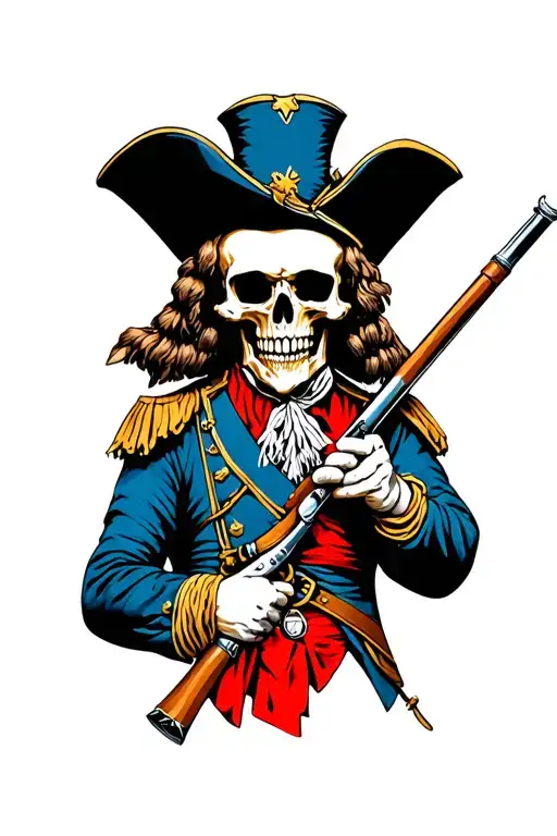 Colonial Soldier Skull Face Holding Musket