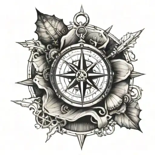 Compass Under A Shell Craved With The Santiago De Compostela Cross