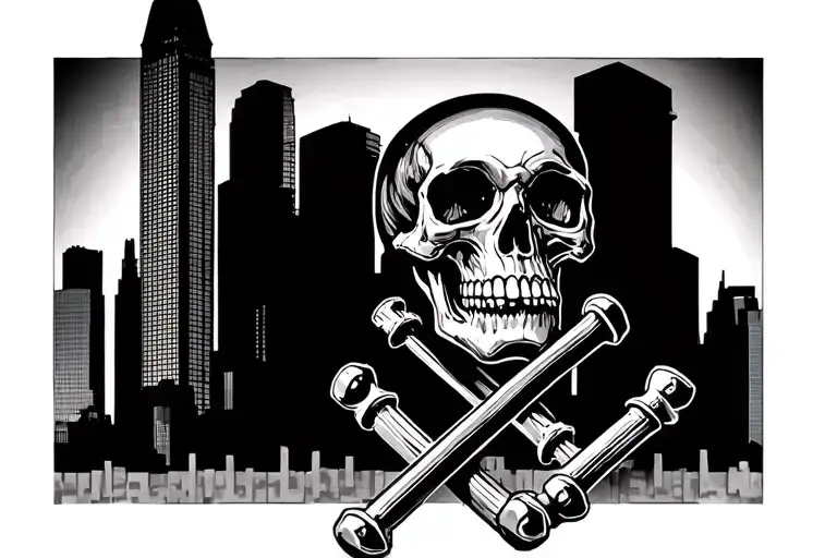 Houston Skyline With Skull And Screws