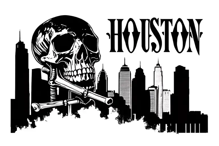 Houston Skyline With Skull And Screws