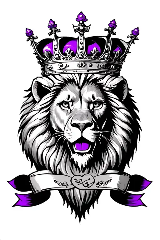 A Purple Heart With A Lion Wearing A Crown