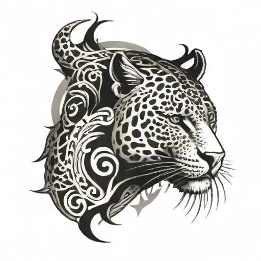 A Back Tatto With Oriental Black Style With A Jaguar