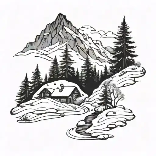 Mountain Scene With Kids Footprints In Snow