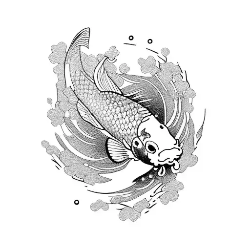 A Graceful Koi Fish Swimming Among Blooming Sakura Petals