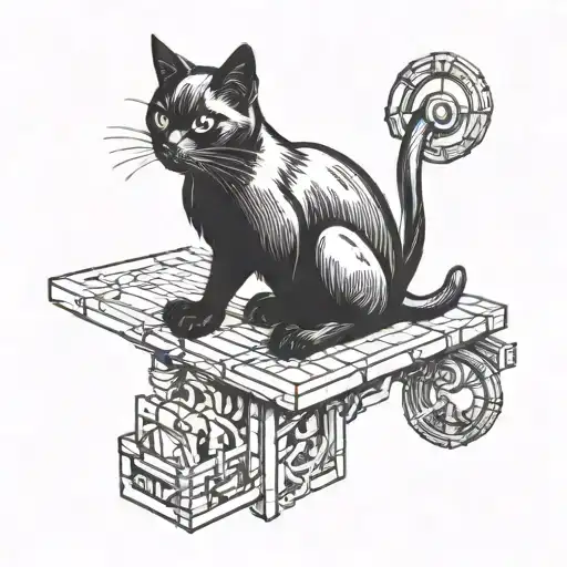 Black Cat Lifting A Rectangular Tower In One Arm