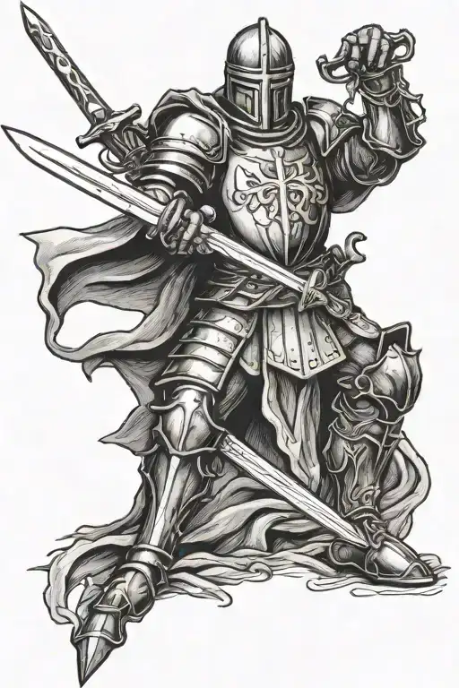Kneeling Crusader Knight Holding A Sword