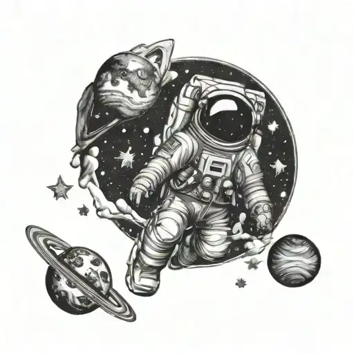 Astronaut And Planets And Stars