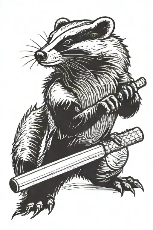 Badger Playing Cricket Bat