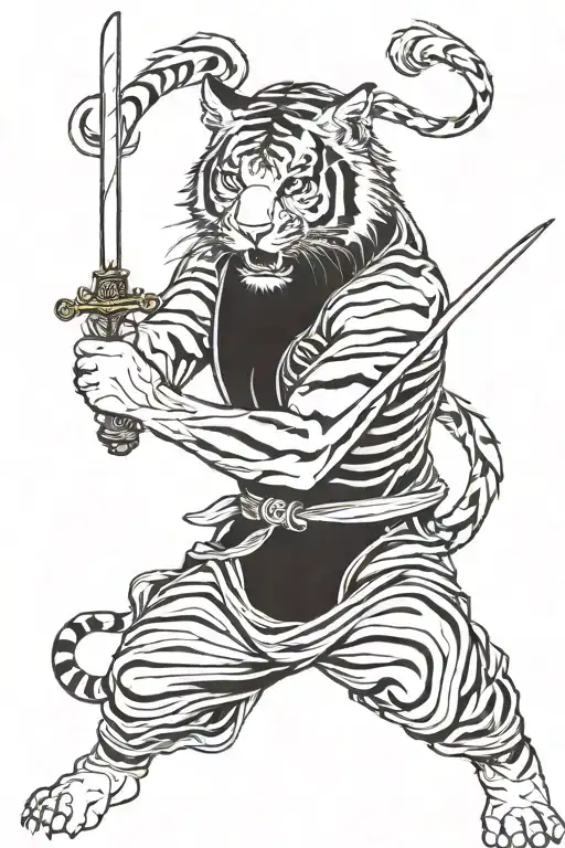 Tiger With A Katana Sword