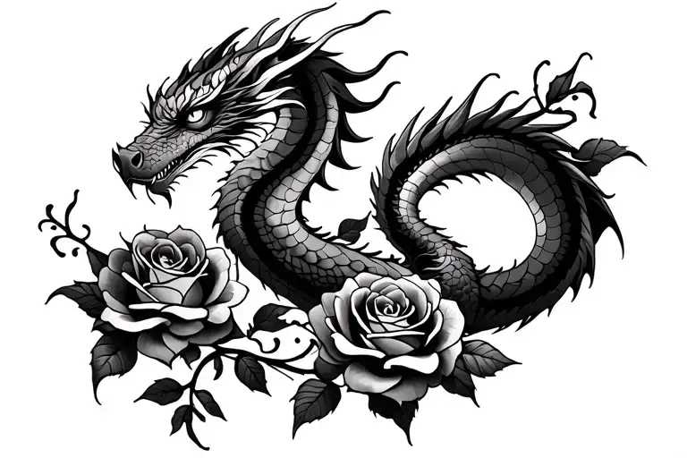 Dragon And Roses
