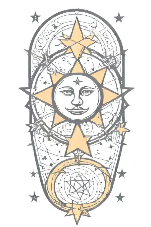 Spiritual And Psychedelic Moon And Stars Pattern In Graffiti And Sketch Style And Blackwork