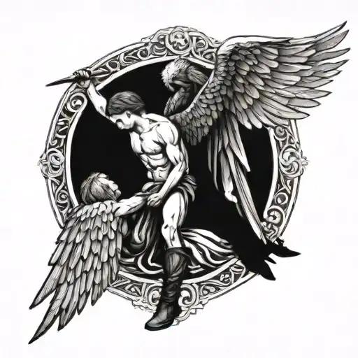 An Angel Covers The Soldier With His Wing