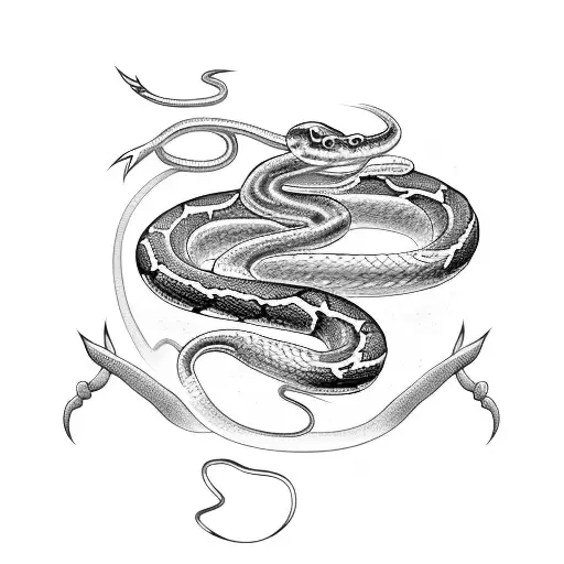 A Snake Coiled Around A Lightning Bolt