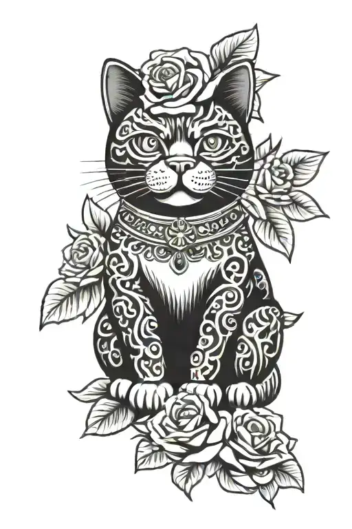 Chinese Lucky Cat With Roses