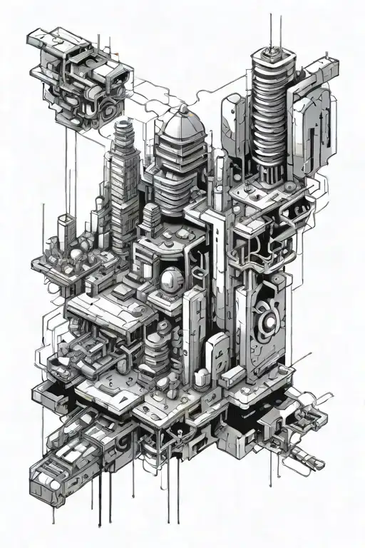 A Futuristic Cyberpunk Cityscape With A Computer Motherboard Integrated Into The Design