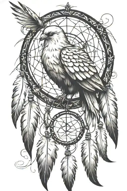 Dream Catcher With A Dove Perched Atop