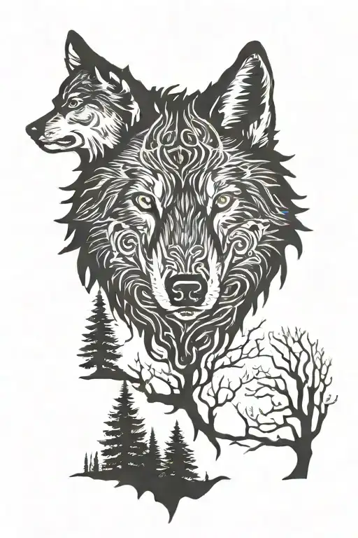 Black Wood Dark Trees Night Wolf