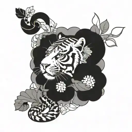 Tiger And Snake And Flowers