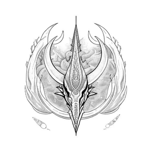 A Blackwork Design Of A Motorcycle Transforming Into A Majestic Sea Creature Under A Crescent Moon