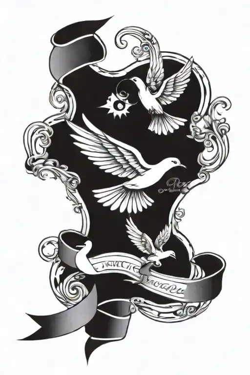 Paper Scroll With Names And Birthdates With Sunrays And Doves Flying Out