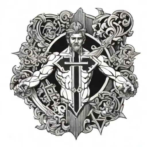 Gods Of Olympus And A Black Cross On The Chest