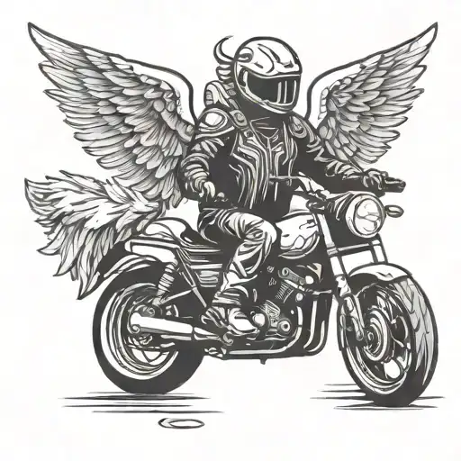 Motorcycle Rider With Angel Wings From The Front View