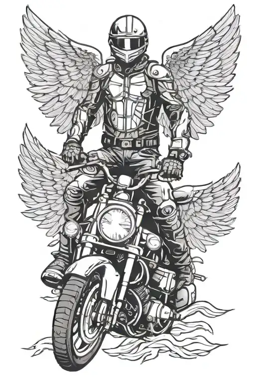 Motorcycle Rider With Angel Wings From The Front View