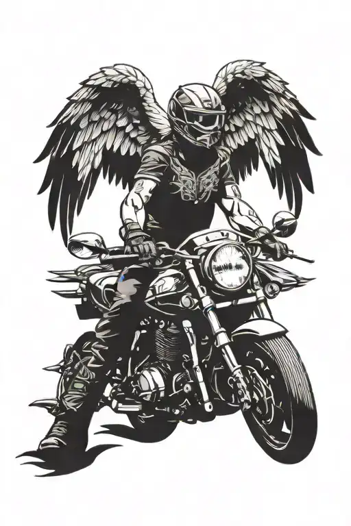 Motorcycle Rider With Angel Wings From The Front View