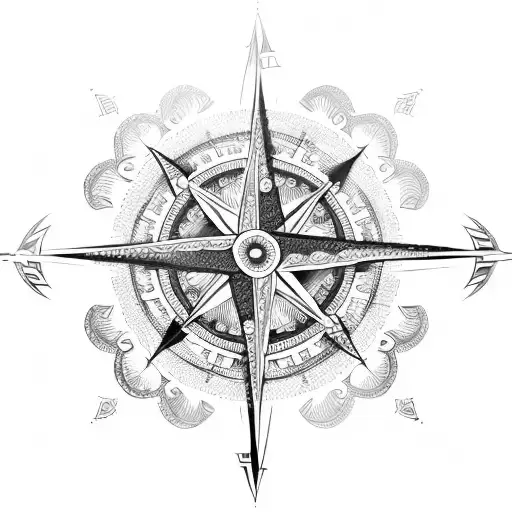 A Tribal-inspired Compass With Intricate Blackwork Detailing