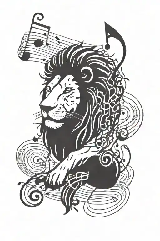 Lion And Music Notes Flowing