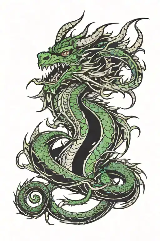 Green Dragon With Black Horns Wrapped Itself The Logo
