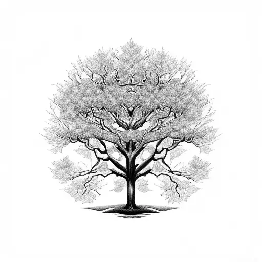 A Majestic Tree With Intricate Numerical Patterns In The Branches