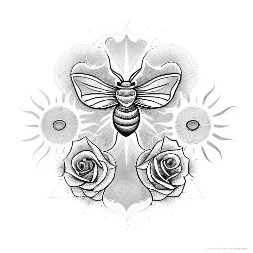 Moth With Sun And Roses