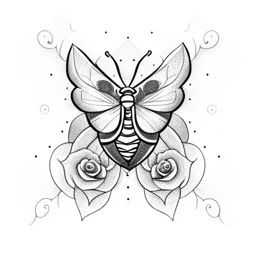 Moth With Sun And Roses With Thorns