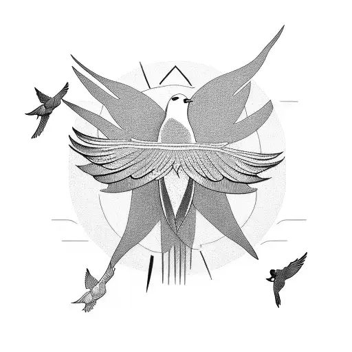 A Flock Of Birds Flying Towards A Radiant Sun