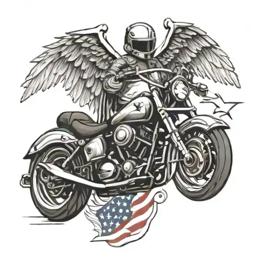 Patriotic Motorcycle With Angel Wings Tattoo Design