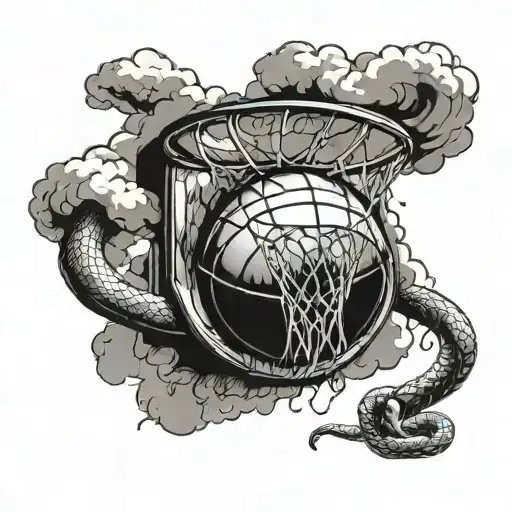 A Basketball Hoop Made Out Of Clouds With A Snake Wrapping Around It