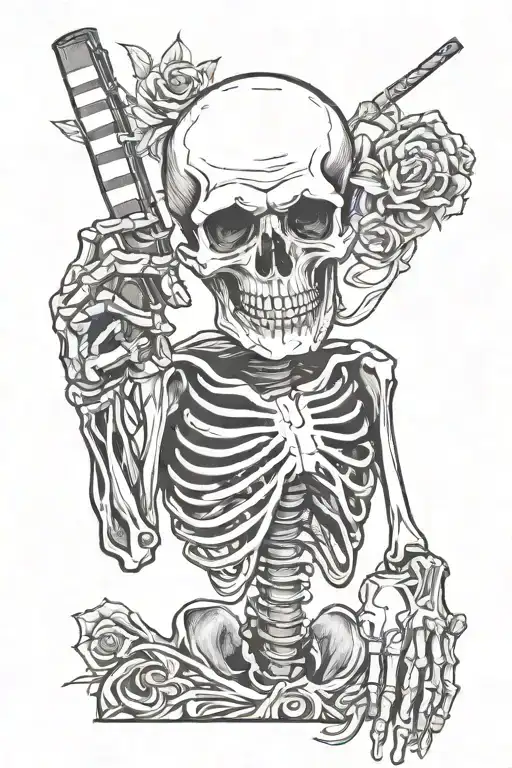 Skeleton Holding Ok Sign And Cigarette