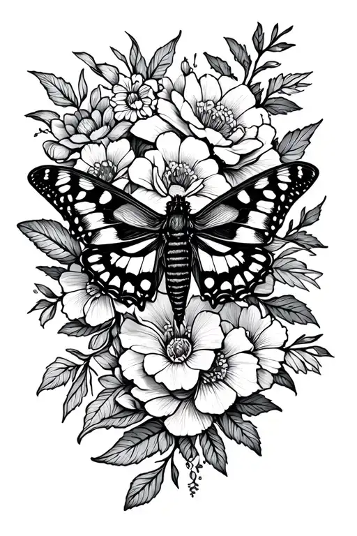 Floral Sleeve With Moth