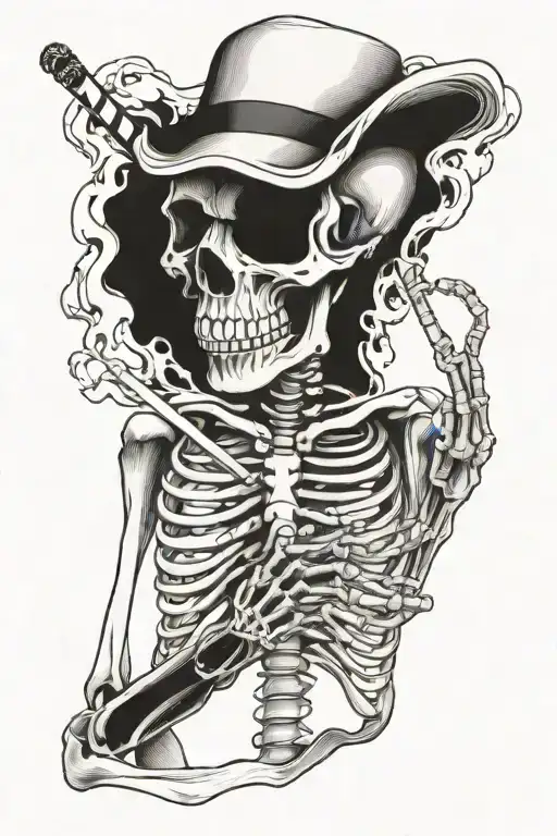 Skeleton Holding Ok Sign And Cigarette Being Consumed